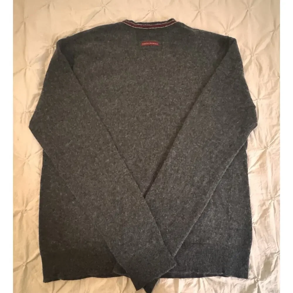 Vintage Abercrombie & Fitch Sweater Mens Grey Wool Blend V Neck Pullover 90s M